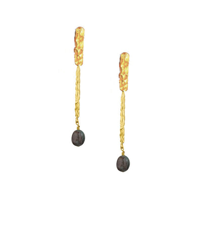 Boucles d'oreilles clip martelées, dorure à l'or fin et perle de Jaspe vert - "Cocon" - Eloïse Fiorentino