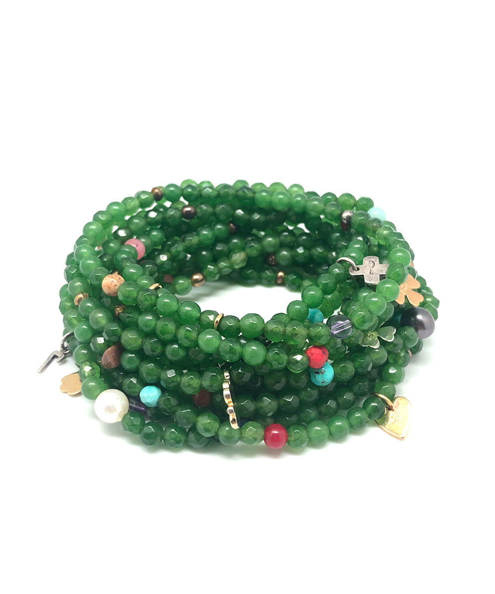 Bracelets manchette charms agates vertes Lucky 13  - Lara Curcio Jewelry