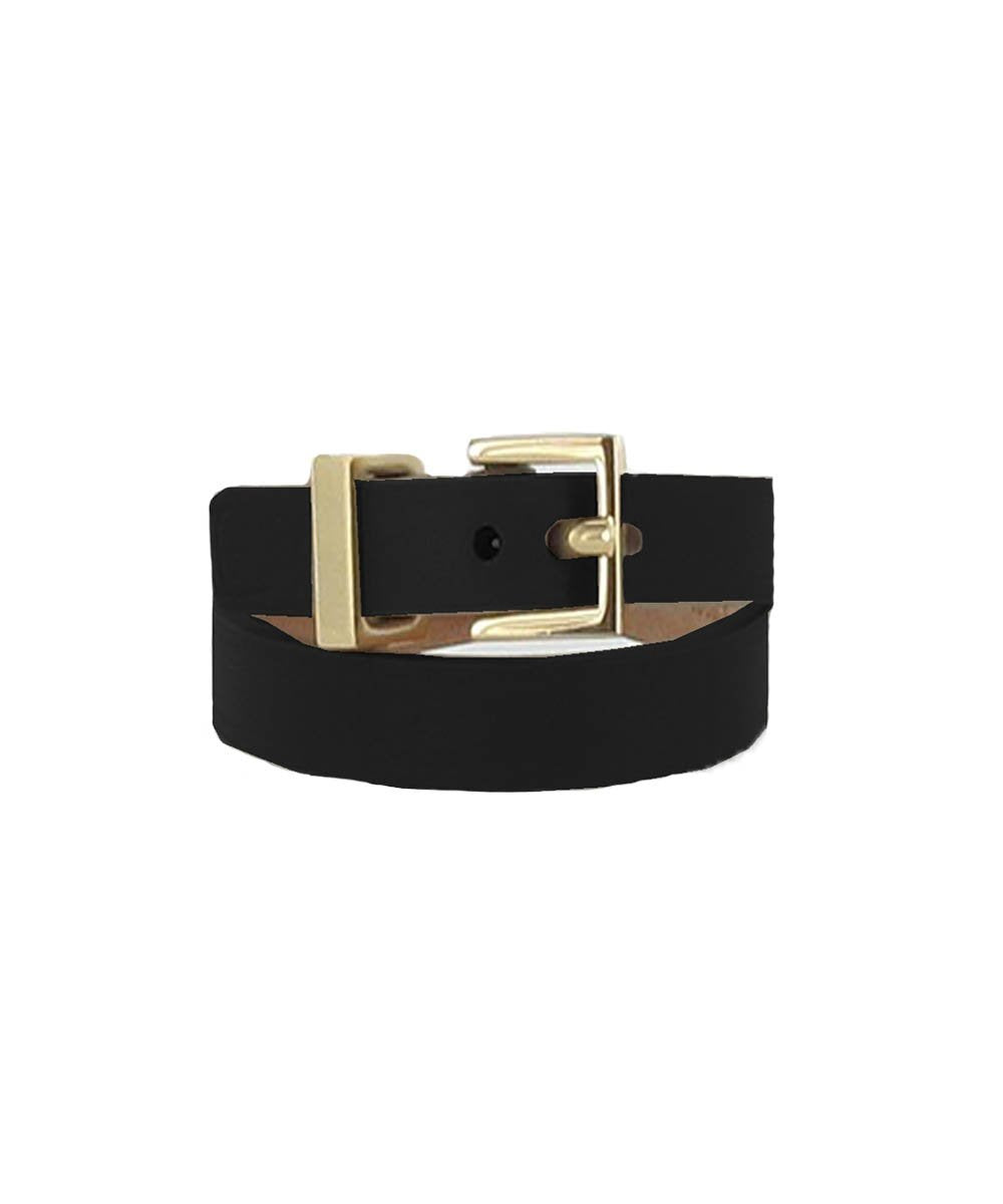 Bracelet double tour noir cuir boucle métal - Maison Boinet