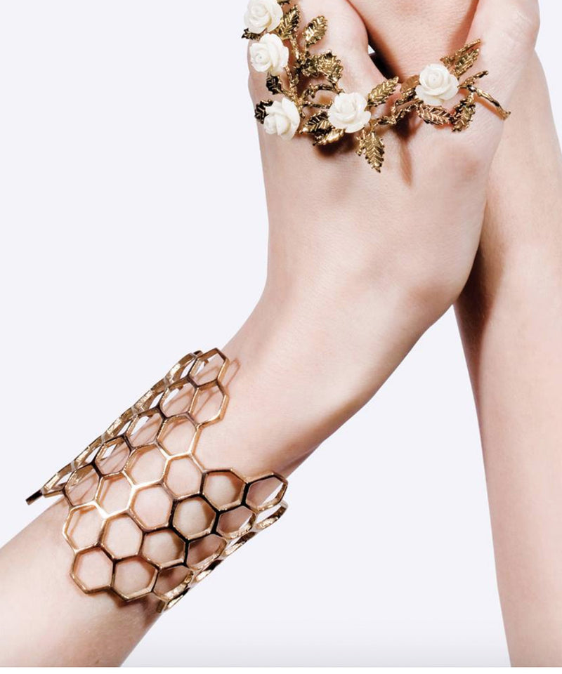 Honeycomb cuff bracelet in bronze - Bernard Delettrez