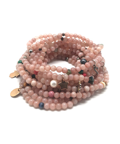 Bracelets calcédoine rose et charms  Lucky 13  - Lara Curcio Jewelry