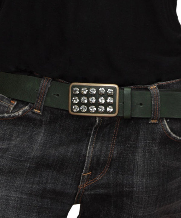 Ceinture Western Bling – Pierres Vertes – Taille 45 – Cuir Et Cheveux – Unique