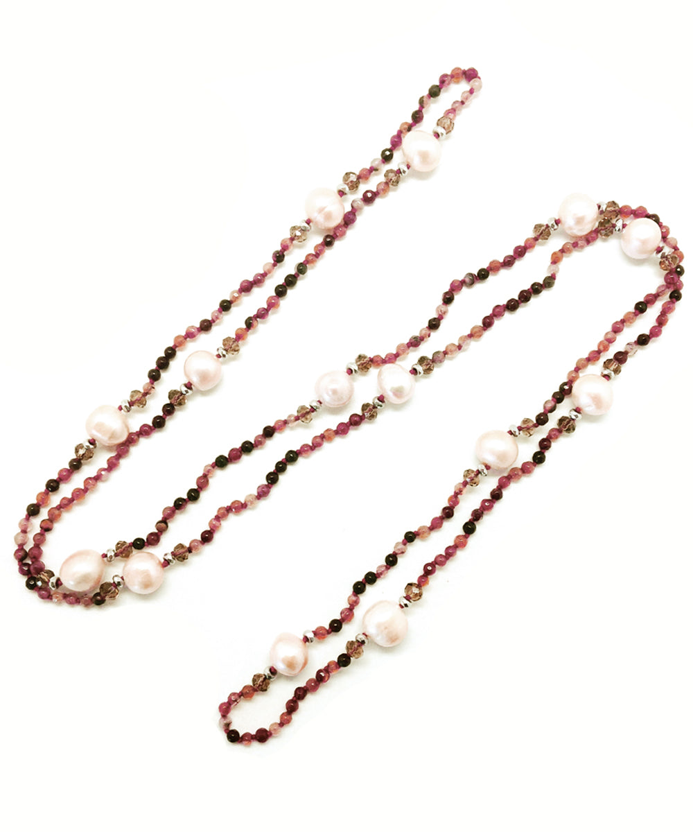Collier perles et agates multicolores roses - Editions LESSisRARE perles