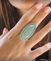 Elongated jade ring, silver and marcasite worn art deco designer