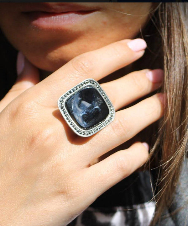 Bague Argent 925 Et Onyx - BA-AR-644 - Taille Ajustable Mini 54 - Délicatement Doux