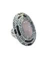 Large oval rose quartz, marcasite and silver ring
