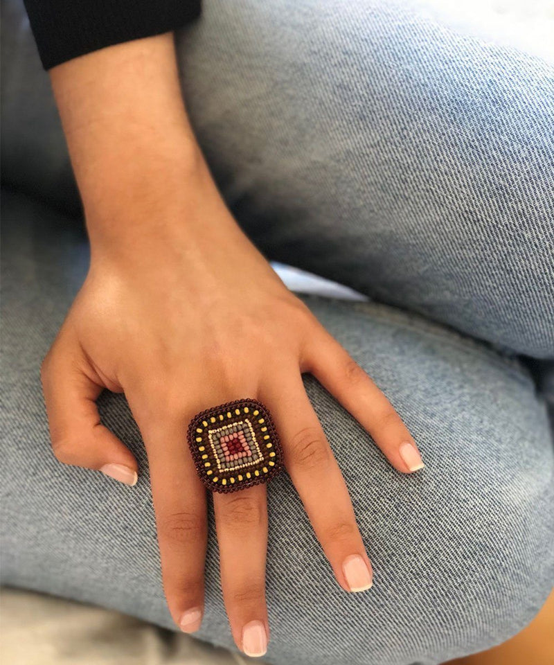 big-ring-square-bordeaux Editions LESSisRARE Jewels