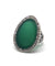 Large cabochon ring with green agate, silver and marcasites in art deco style