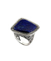 Large square lapis lazuli ring, silver and marcasites