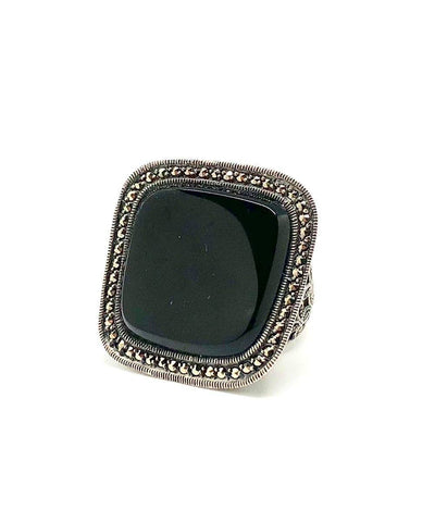 Grosse-ring onyx-silver-square