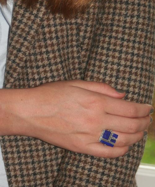 Lapis lazuli marcasite ring and silver art deco designer
