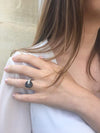 Silver onyx ring worn designer art deco