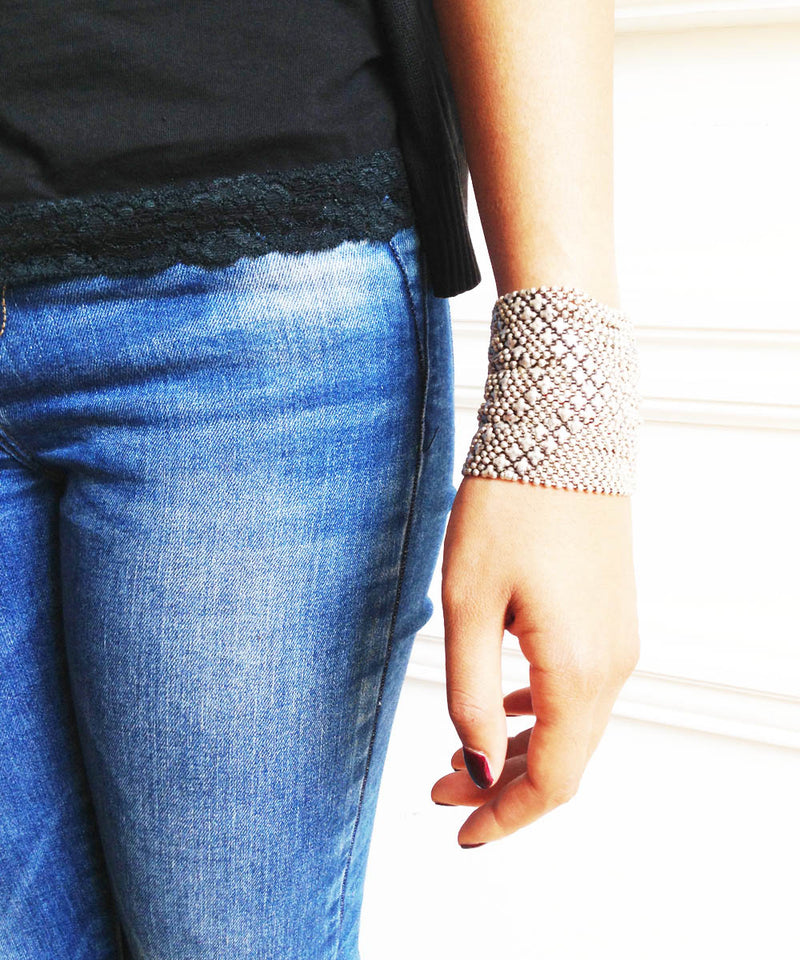 Silver mesh cuff bracelet - Editions LESSisRARE Bijoux