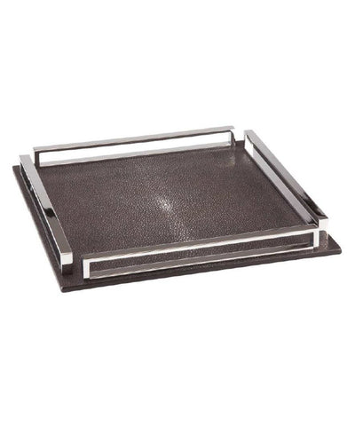 Large square tray in shagreen and chrome - Bhome