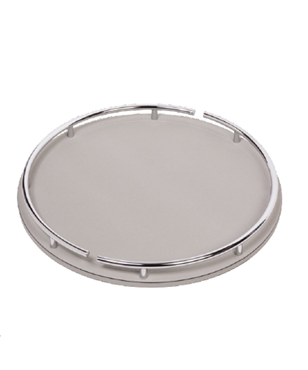 Plateau rond en cuir et chrome sur mesure