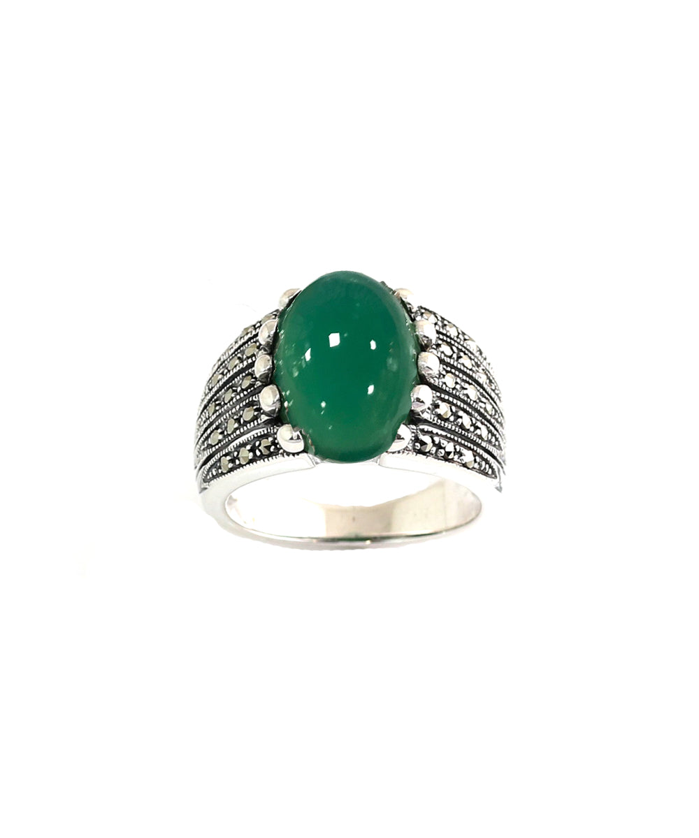 Bague aventurine art déco en argent 925 et marcassites chez