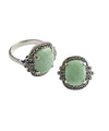 Jade ring in 925 silver and marcasites in old style