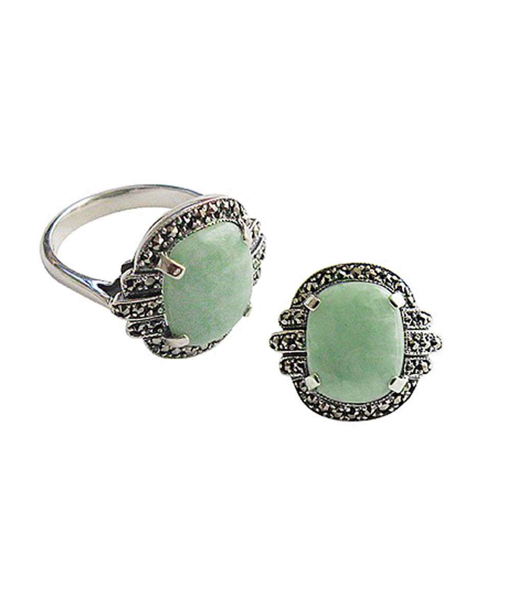 Bague jade vert art déco en argent 925 et marcassites chez