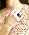 Lapis lazuli art deco oval ring in silver 925 and marcasites