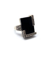 Art Deco onyx, silver and marcasite ring