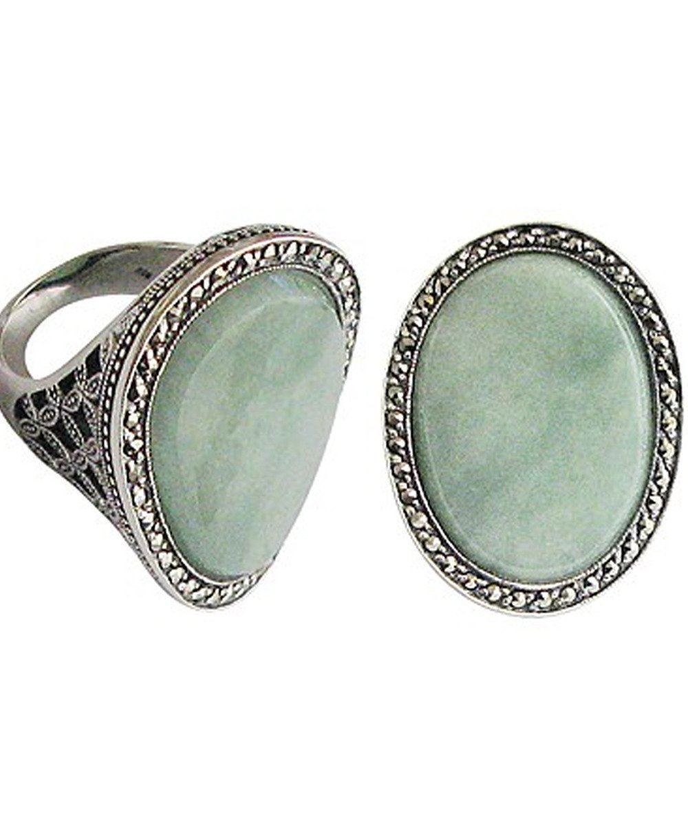 bague-jade-en-argent-et-marcassite-ovale de créateur art déco