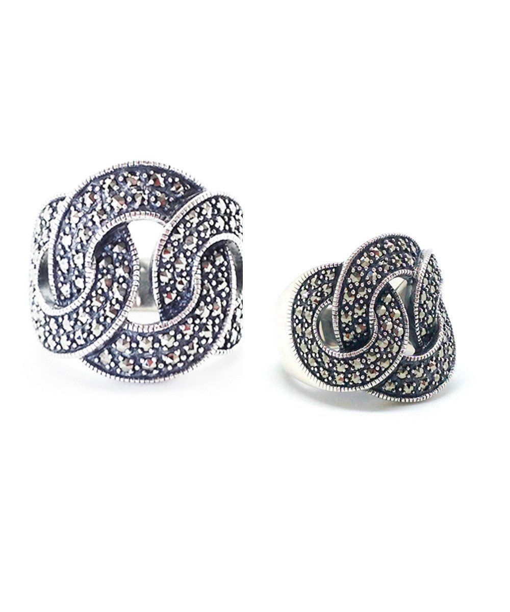 Anneau Enchainé en argent et marcassite créateur art déco profil