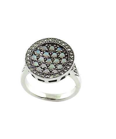 Round ring opals, silver and marcasites creator art deco