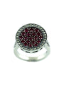 Round ruby, silver and marcasite ring creator art deco
