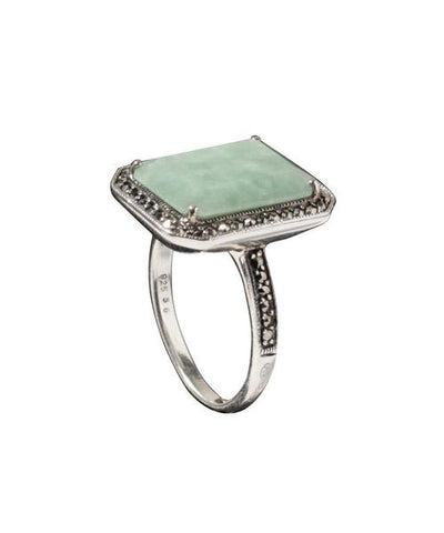 Art deco jade ring, marcasite and silver designer profile