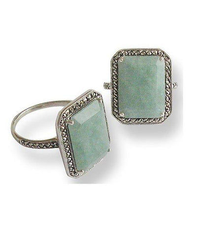 Art deco ring in jade, marcasite and designer silver on the side