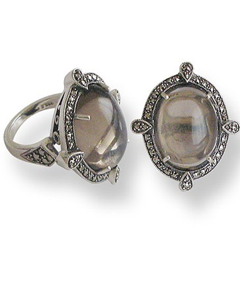 grosse-bague-cabochon-quartz-fume-argent-et-marcassites createur art deco