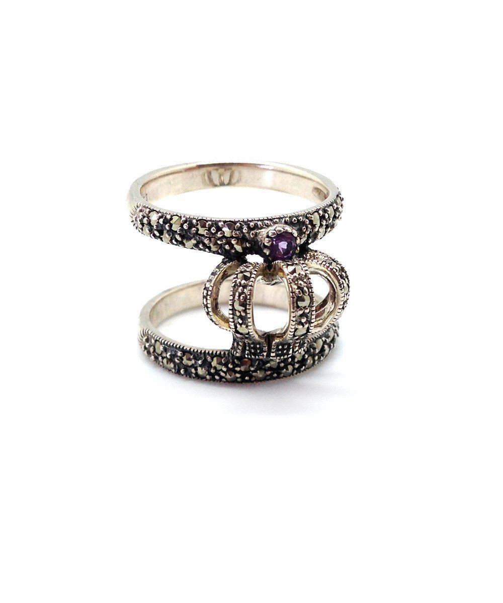 double-anneau-couronne-en-argent-et-marcassite createur art deco