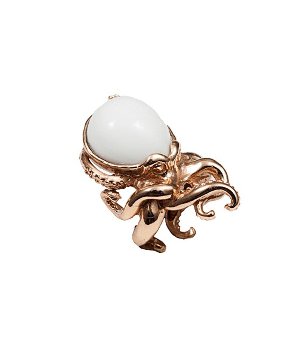 Bague Agate blanche pieuvre en bronze - Bernard Delettrez