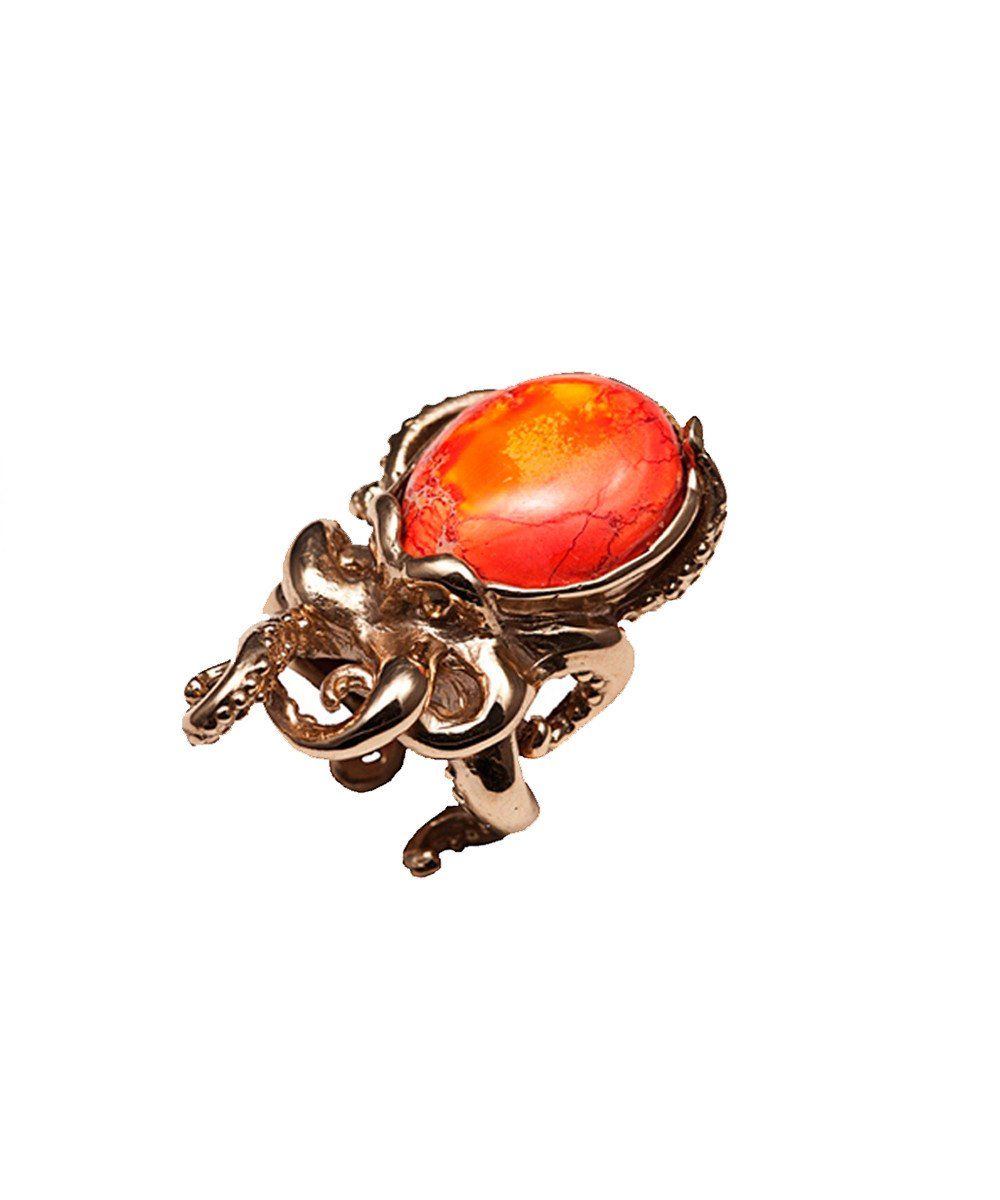 Bague Agate feu pieuvre en bronze - Bernard Delettrez