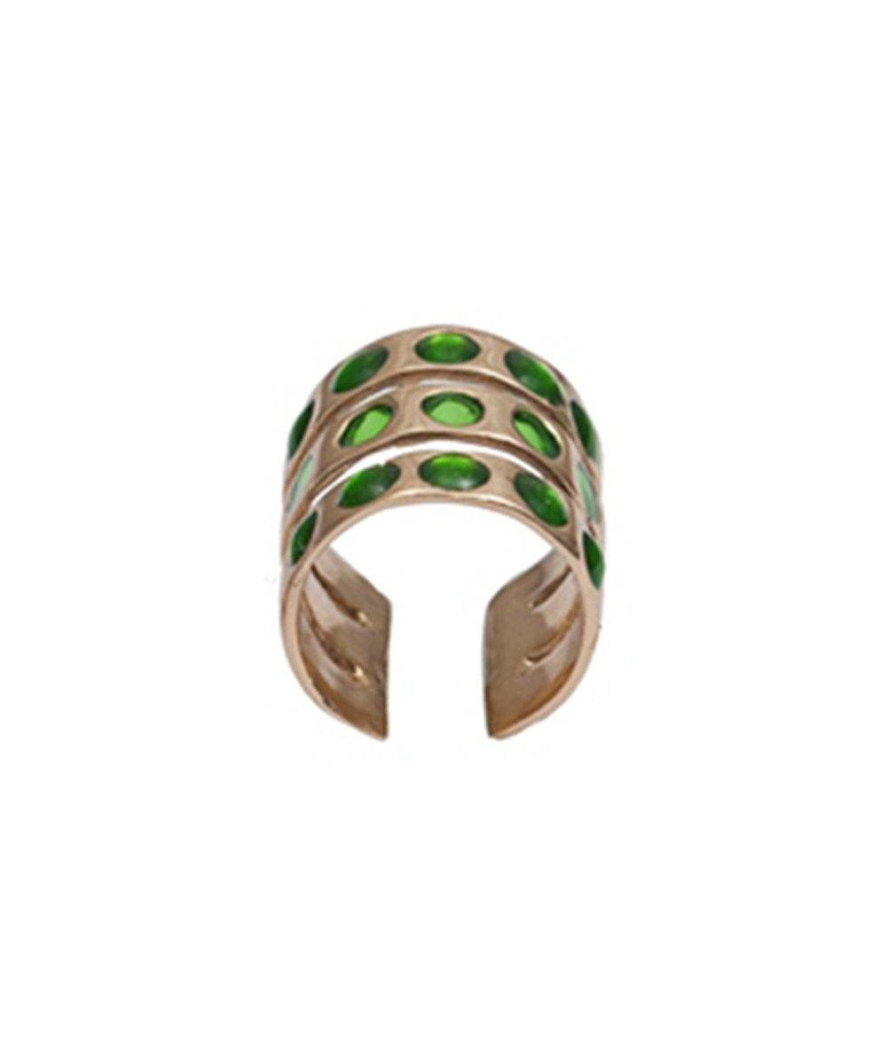 bernard-delettrez-triple-anneau-bronze-et-emaux-verts