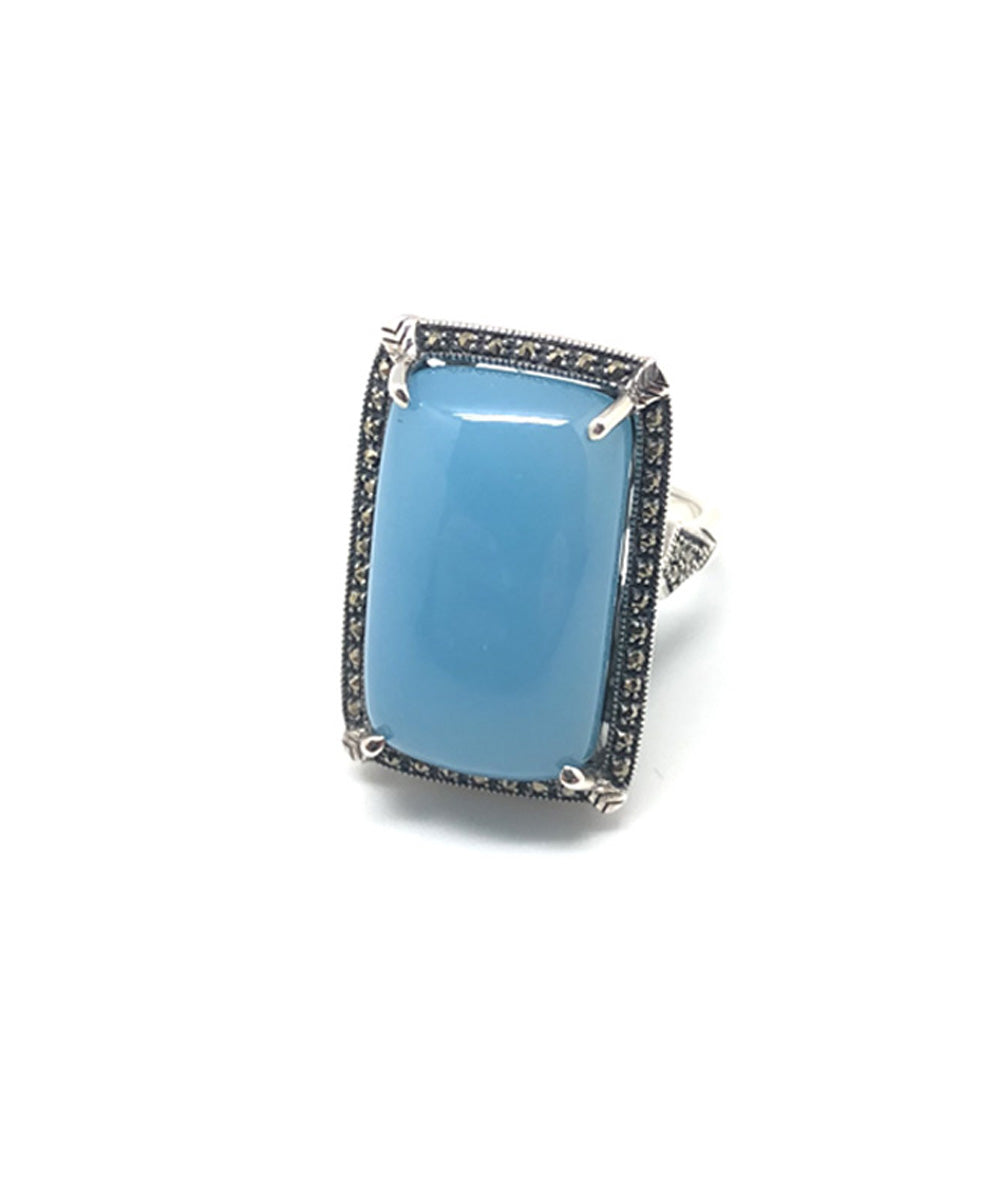 lessisrare metron bague art deco jade bleu argent marcassites