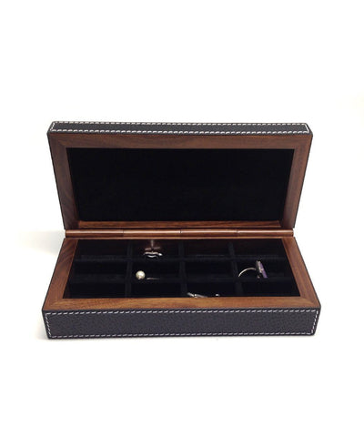 1 black leather and wood buffle cufflink box