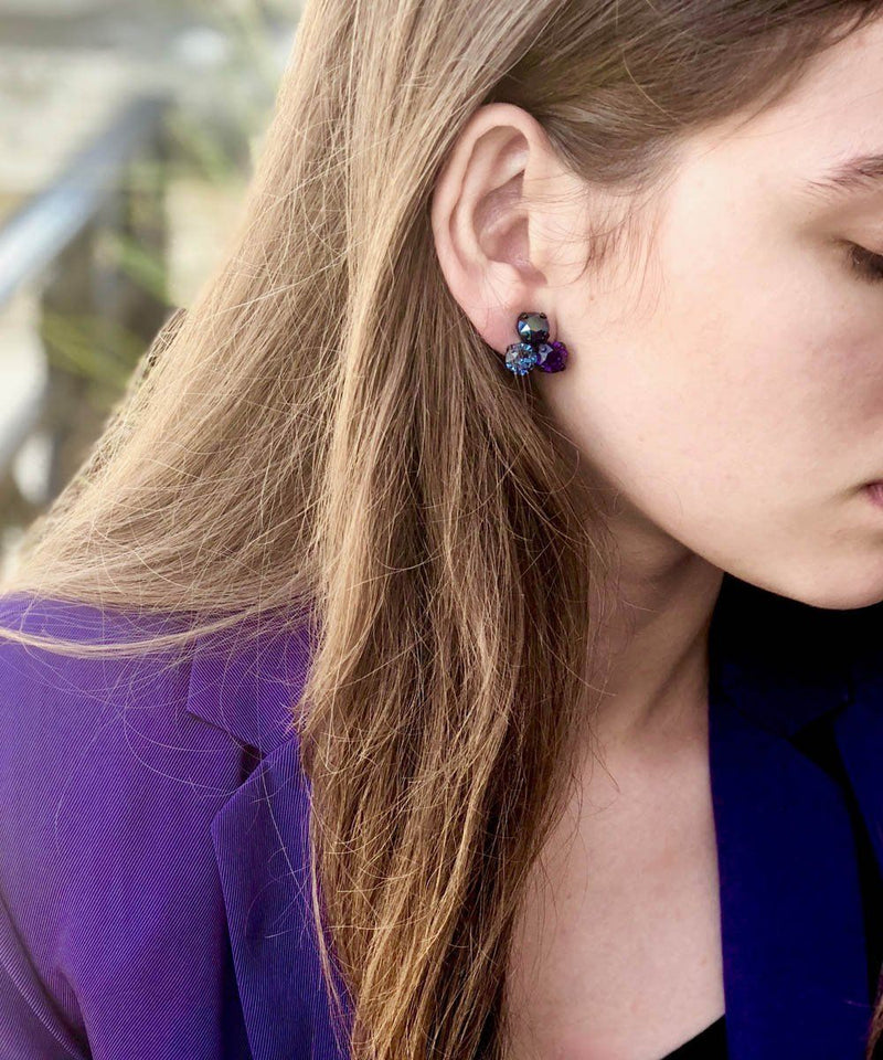 Boucles d'oreilles clips trio de cristaux Swarovski bleus créateur Boucles d'oreilles