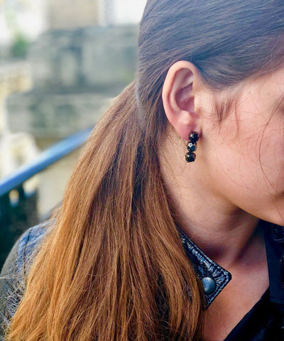 vogline Designer black Swarovski crystal earrings worn