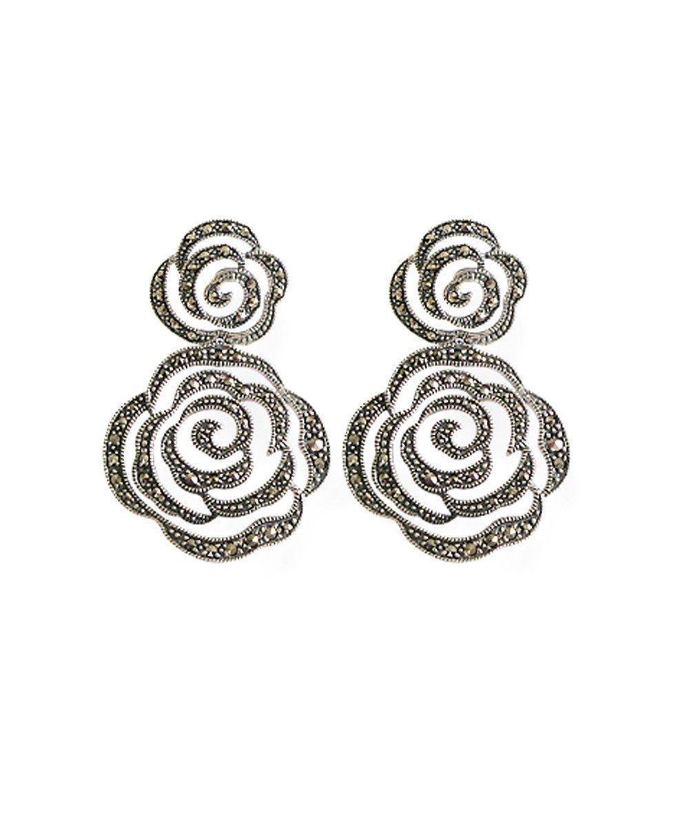 Boucles d'oreilles double rose en marcassites créateur Boucles d'oreilles