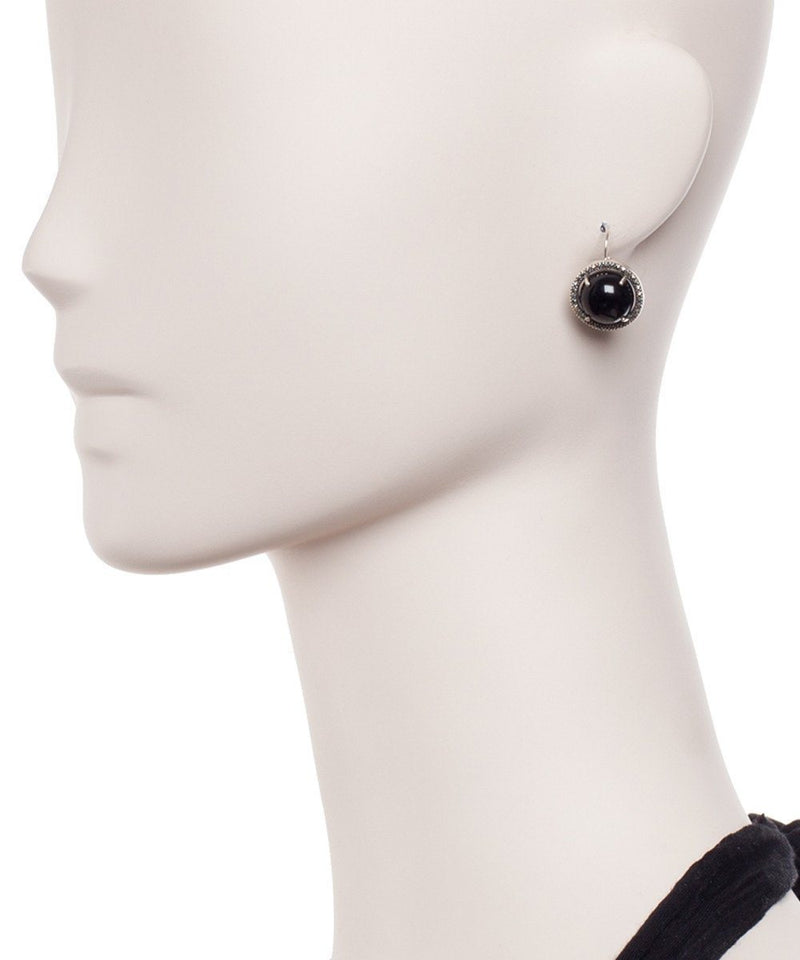 Lever-back earrings in onyx, marcasites and designer silver Earrings