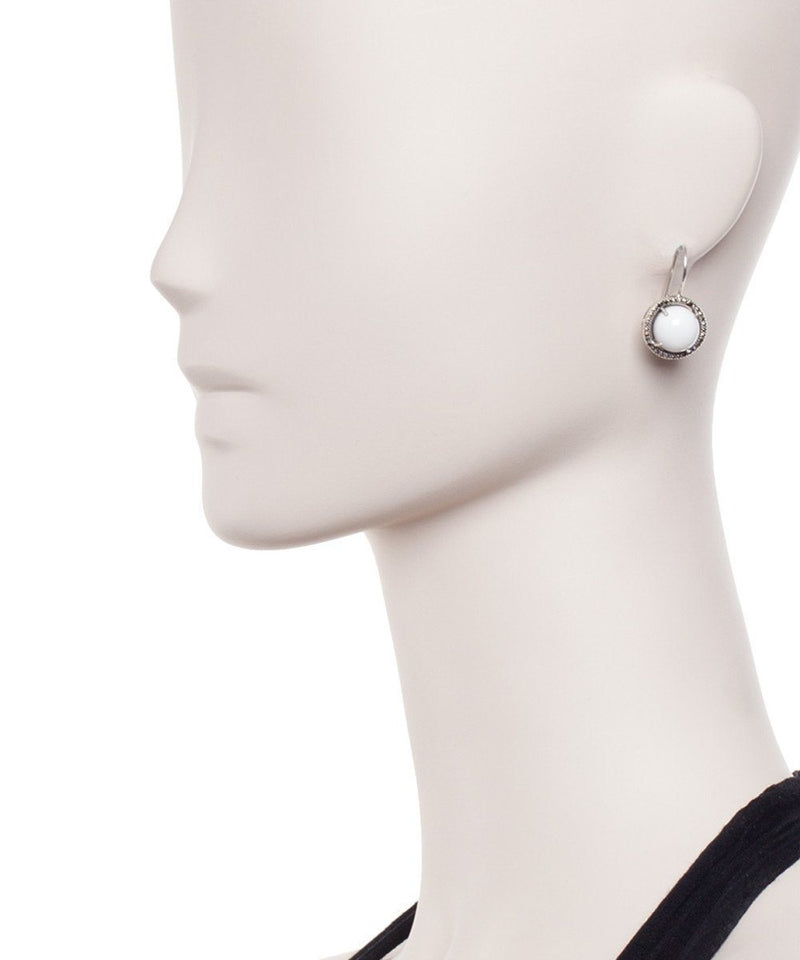 Lever-back earrings in white agates, marcasites and designer silver Earrings