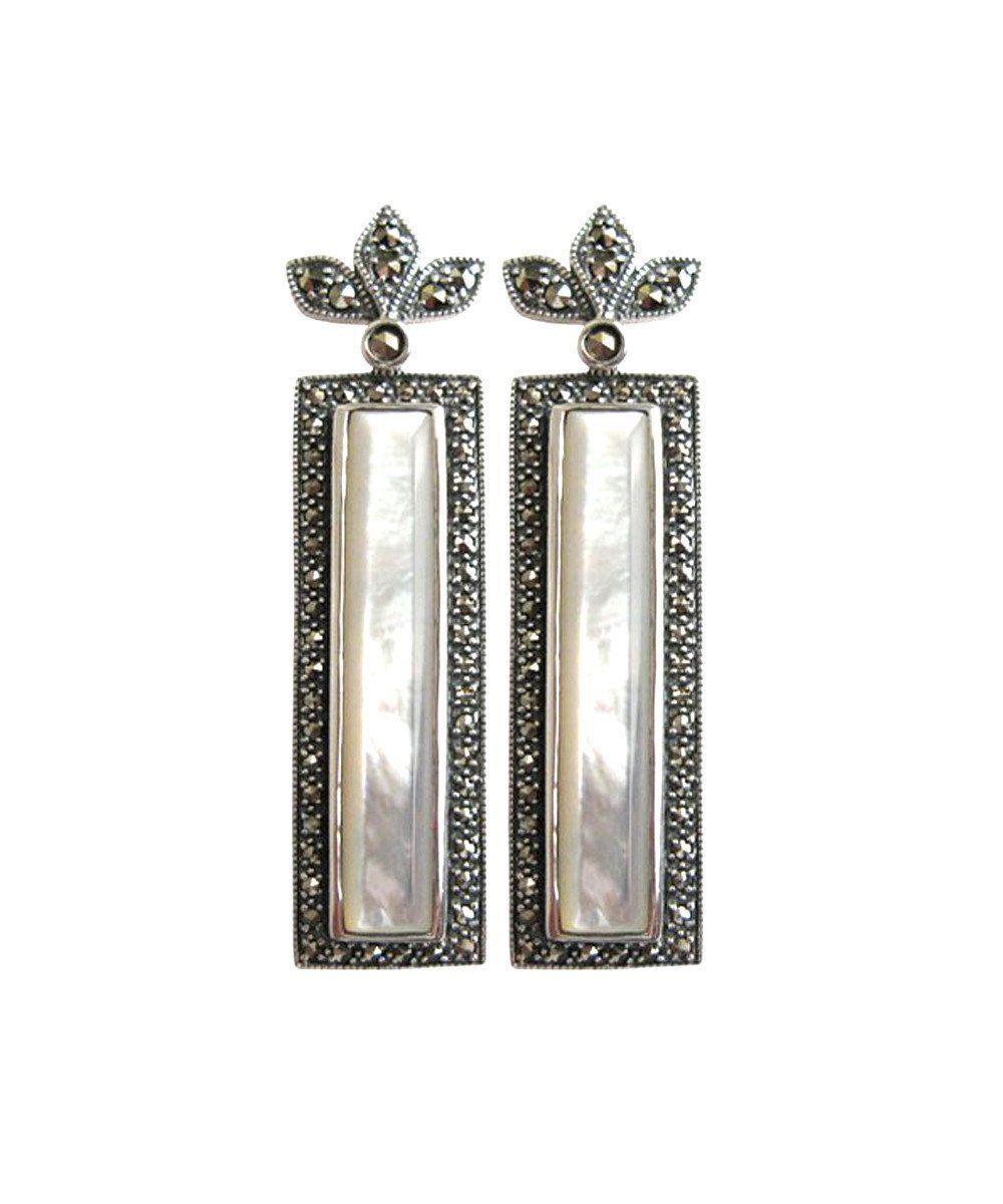 Boucles d'oreilles rectangle en onyx, marcassites et argent créateur Boucles d'oreilles