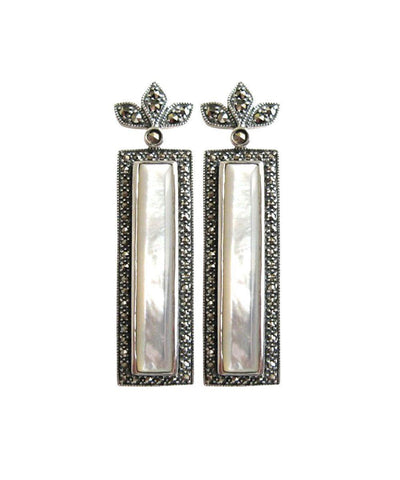 Rectangle earrings in onyx, marcasites and designer silver Earrings