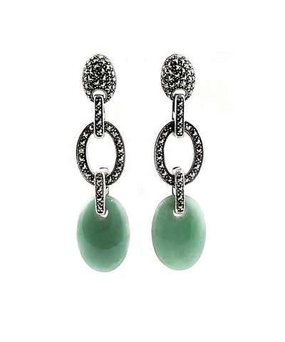 Designer green jade and marcasite earrings Earrings