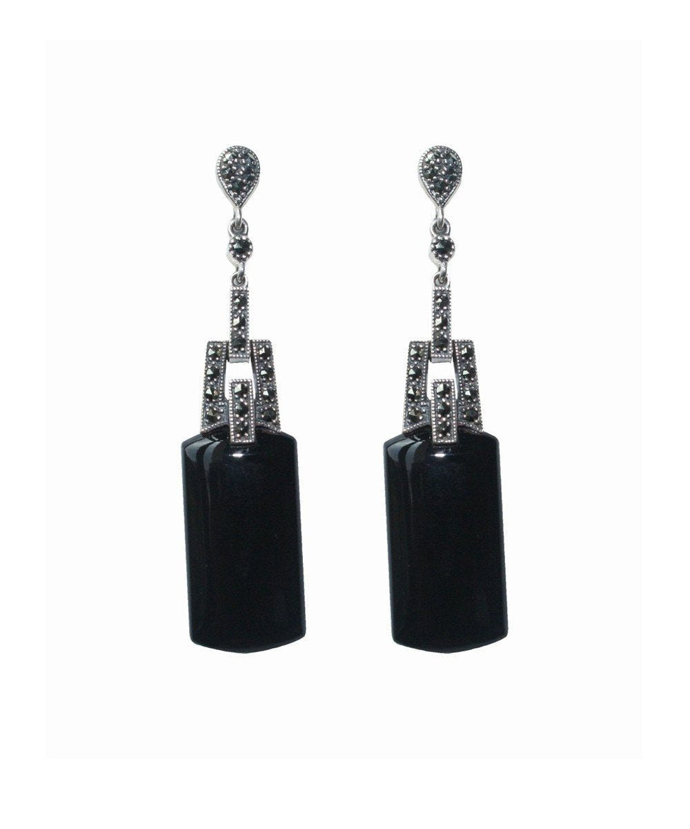 Boucles d'oreilles pendant en onyx et marcassites créateur Boucles d'oreilles