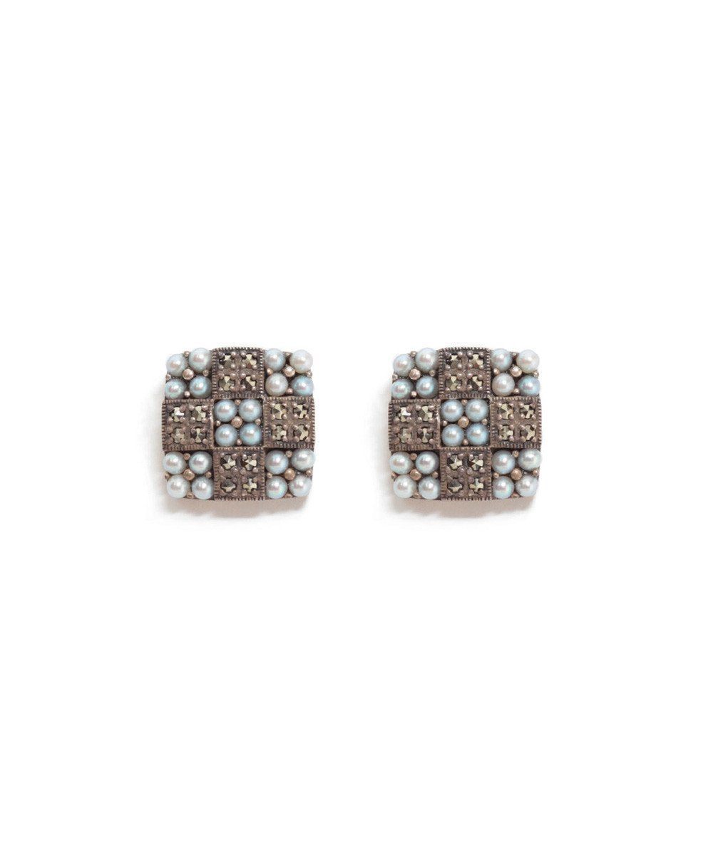 Boucles d'oreilles perles de culture, marcassites et argent créateur Boucles d'oreilles