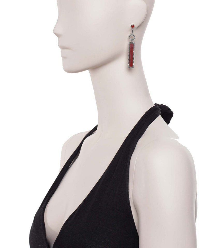 Art deco style earrings in carnelian and marcasite designer Earrings