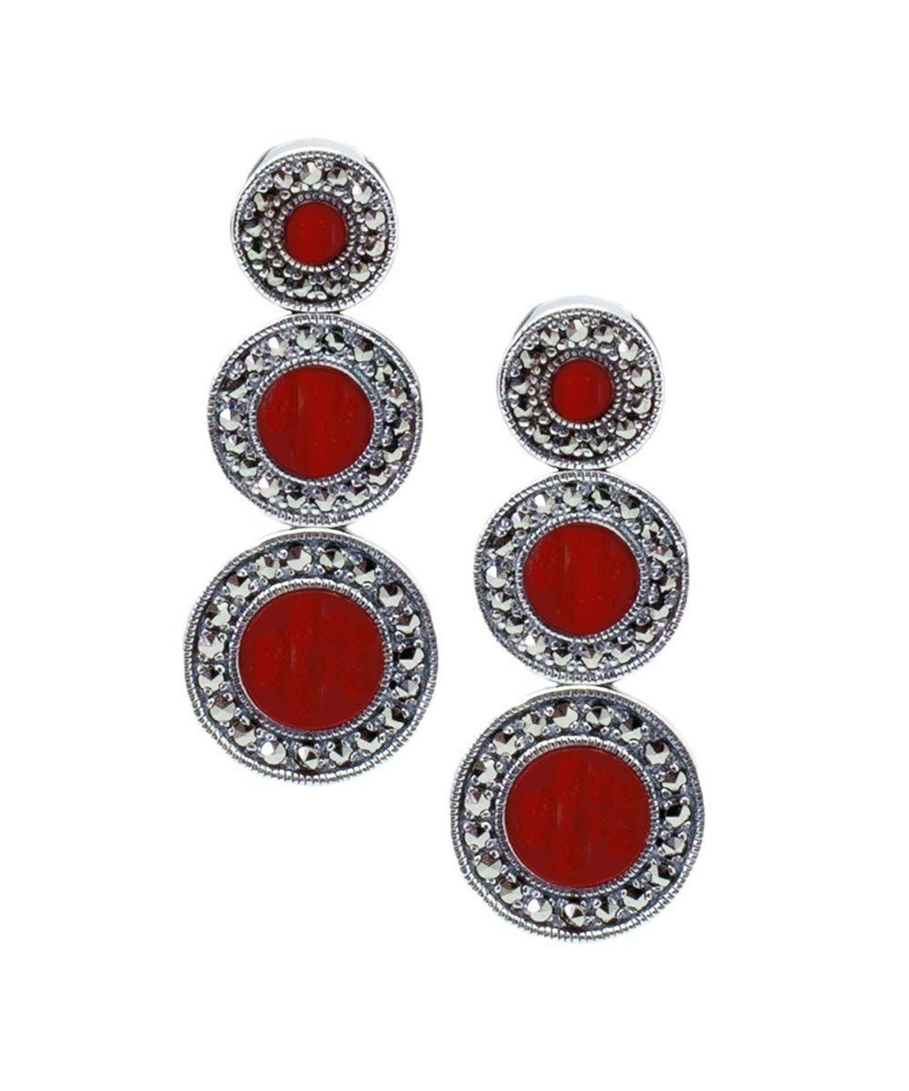 Boucles d'oreilles art deco en cornaline, marcassites et argent 