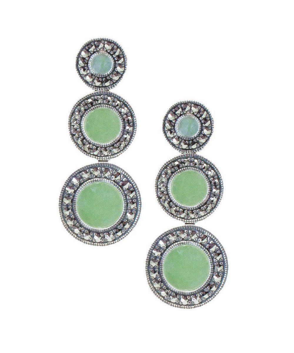 boucles d'oreilles art déco en jade, argent et marcassites